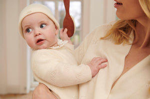 Angel Wing Pointelle Cardigan in Ivory