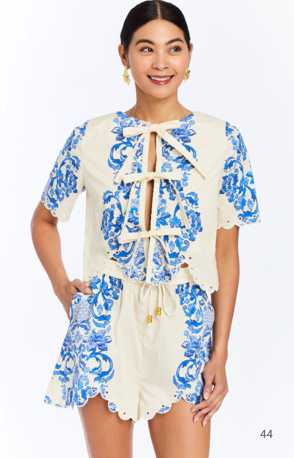 Baja Drawstring Shorts in Seashell Trellis