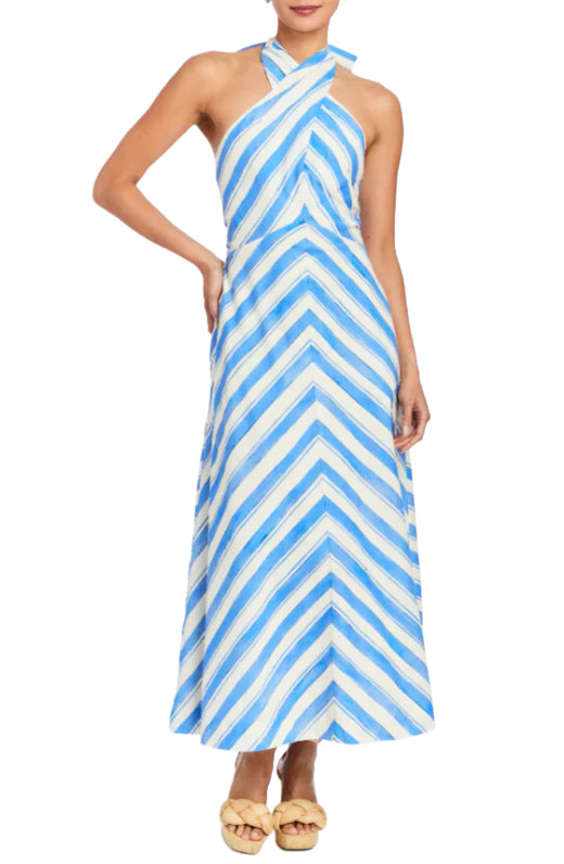 Copacabana Halter Dress in Santorini Stripe