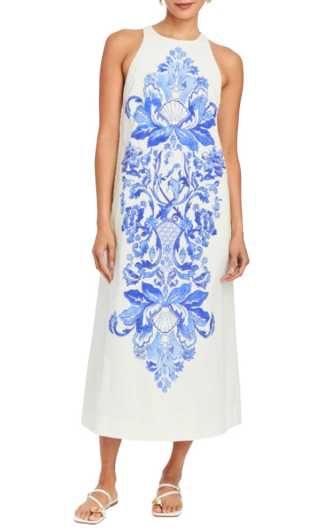 Farfalle Midi Dress in Mermaid Blue