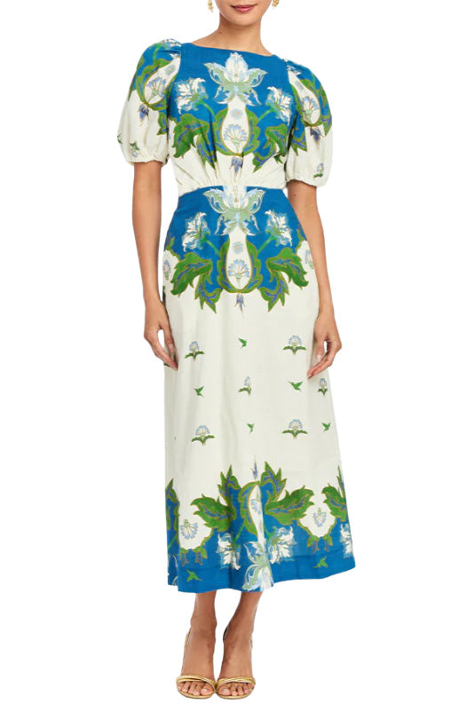 Faye Midi Dress in Green Blue