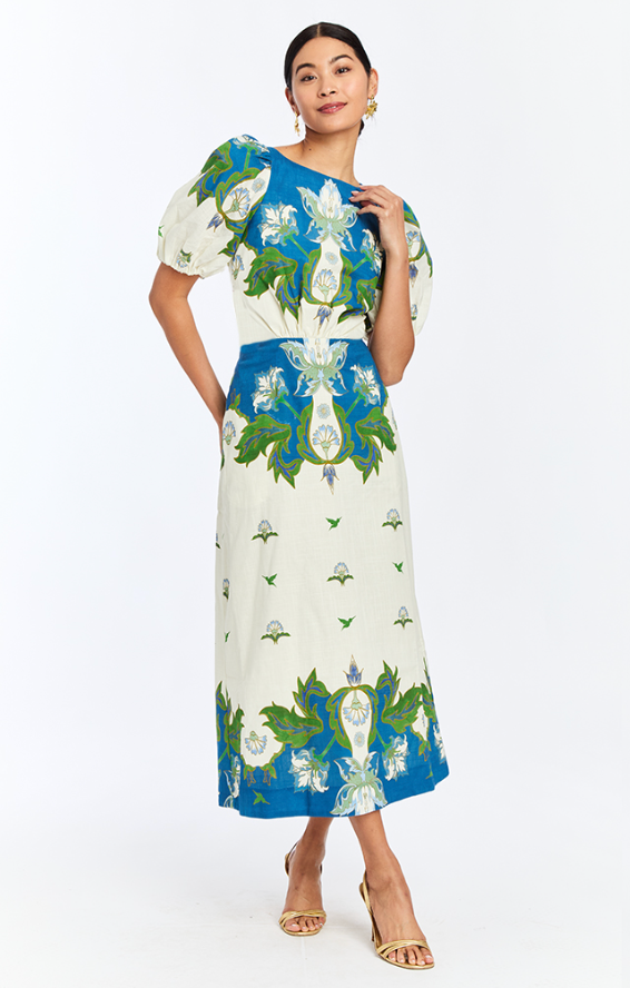 Faye Midi Dress in Green Blue