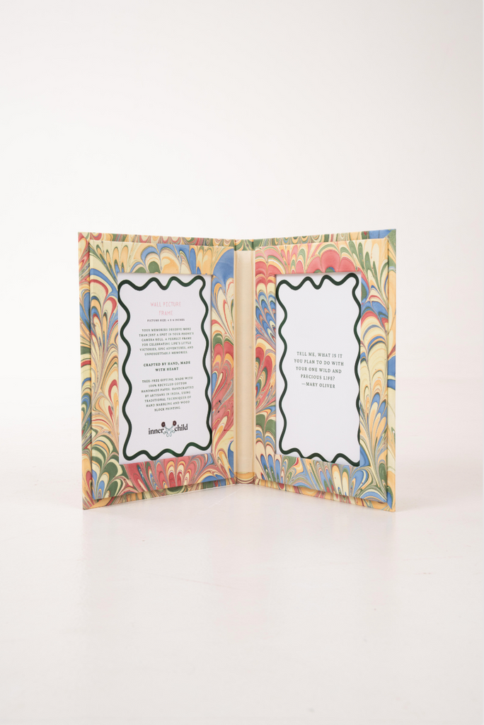 Hand Marbled Picture Frame Folding Book in Multicolor Marbling