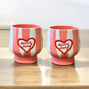 Hand-painted Striped “Spicy Margs” Cups, Set of 2