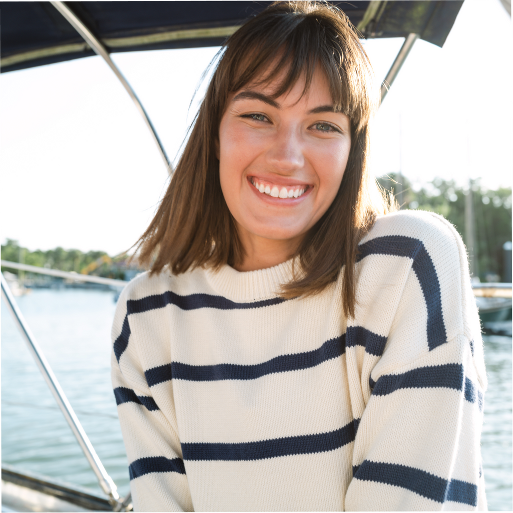 Women’s Cream And Navy Wide Stripe Knit Sweater