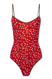 The Shea One Piece in Red Ikat Dot