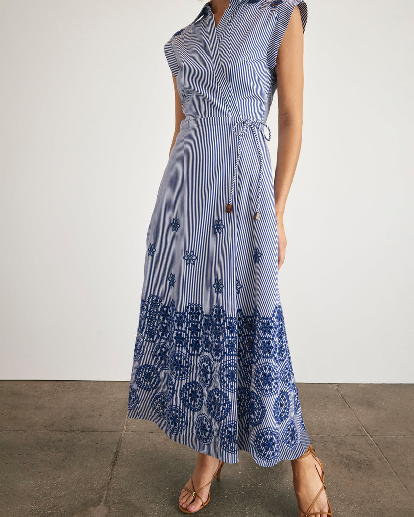 Midi Shivon Dress in Blue & Optic White