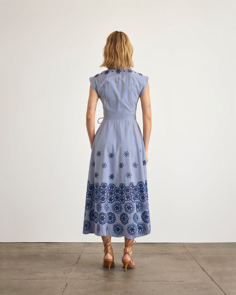 Midi Shivon Dress in Blue & Optic White