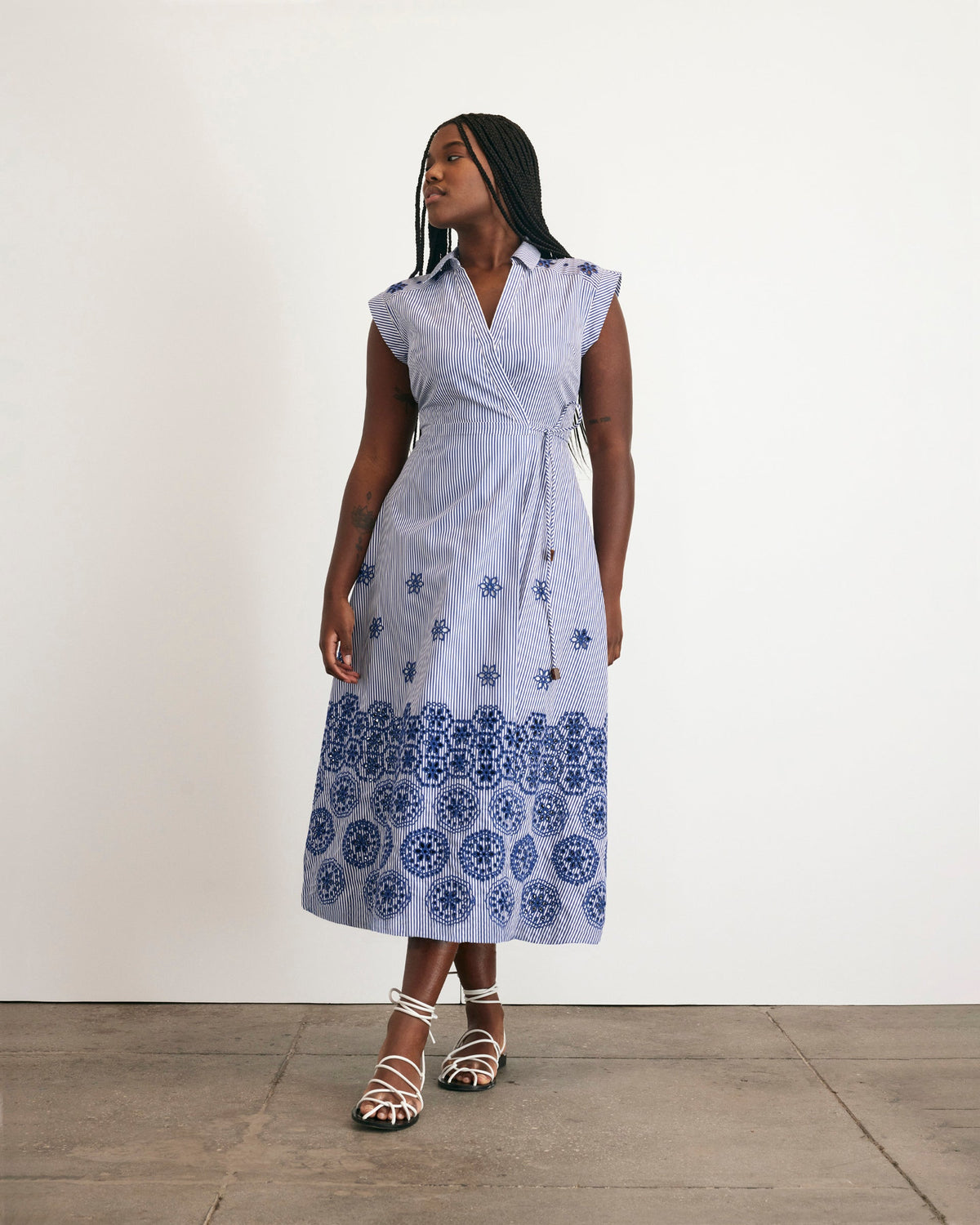 Midi Shivon Dress in Blue & Optic White