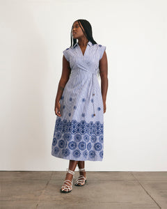 Midi Shivon Dress in Blue & Optic White