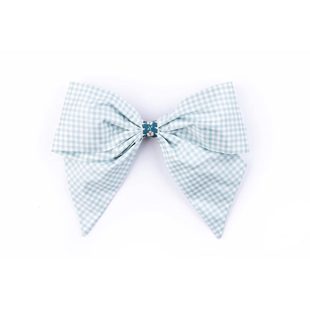 Silk Pastel Blue Check Bow in Blue
