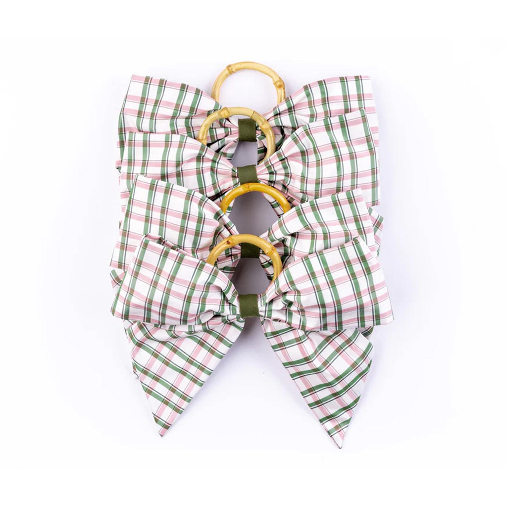 Silk Saffron Check Napkin Rings in Green, Set of 4
