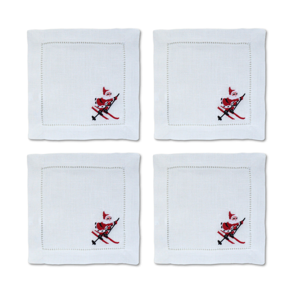 Skiing Santa Cocktail Napkins (4) Tartan Chefanie