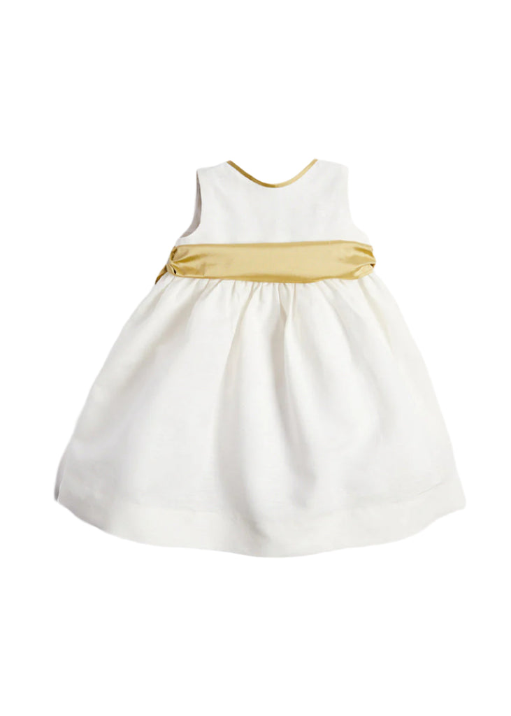 Sleeveless Ivory Flower Girl Dress with Green Silk Sash (6mths-10yrs) Dresses from Pepa London