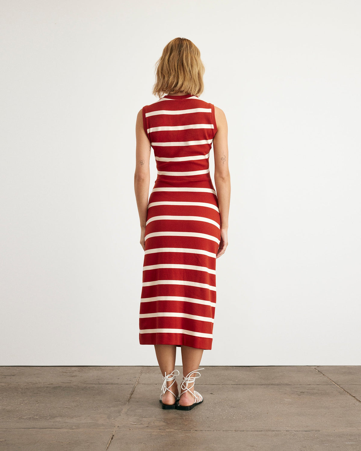 Sleeveless Striped Cody Dress in Brick & Cream Stripe