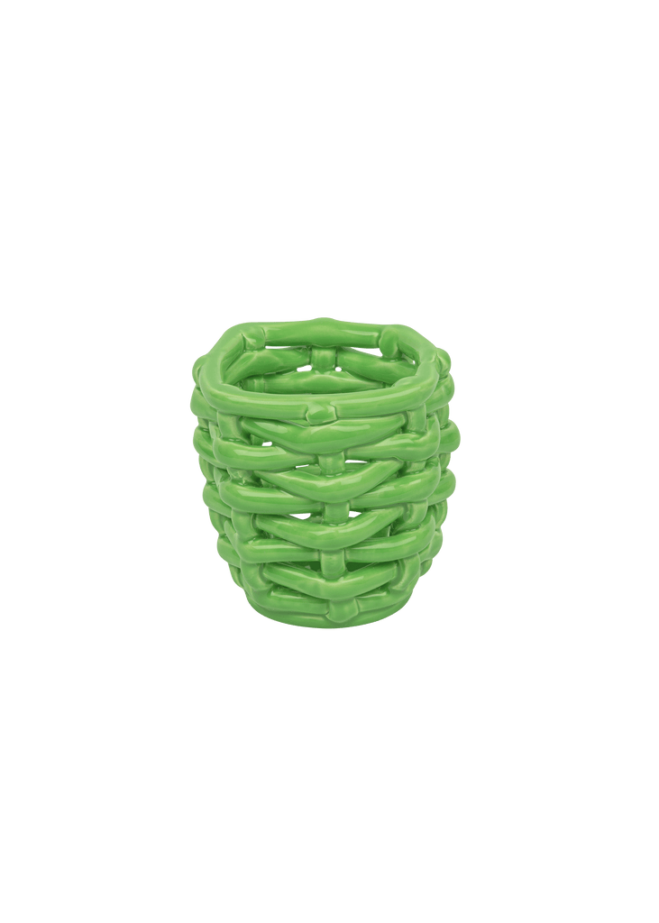 Small Apple Green Basketweave Planter