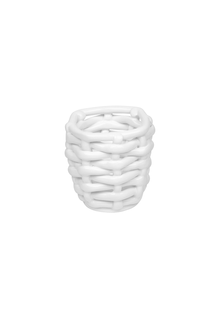 Late Afternoon Small White Basketweave Planter