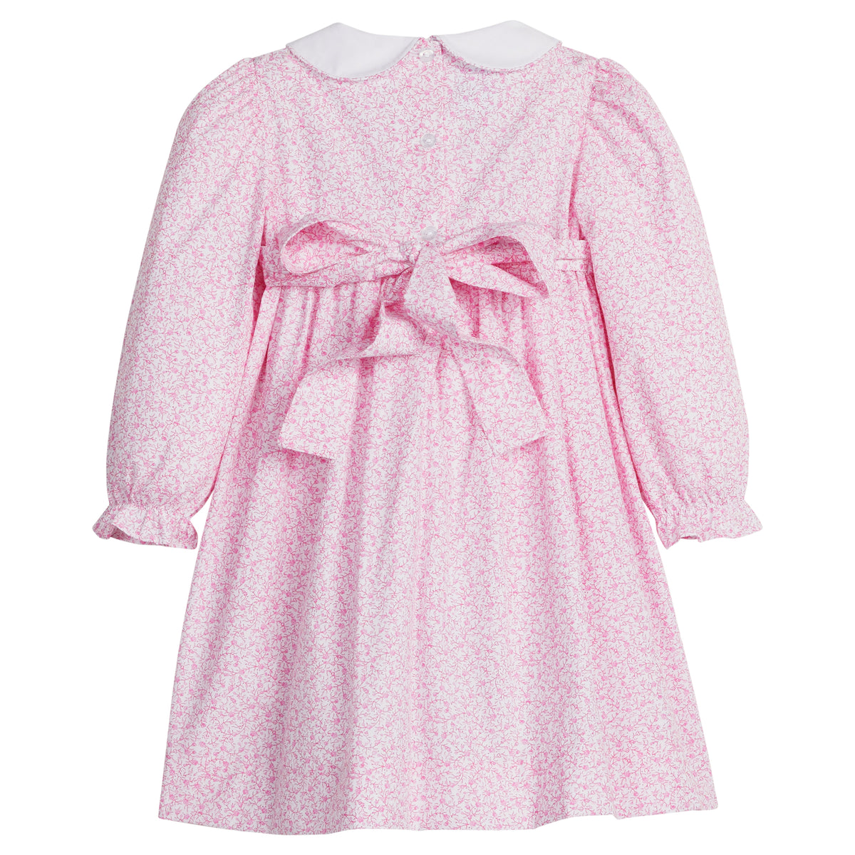 little english classic children's clothing girls pink and white floral long sleeve dress with bow in back for fall