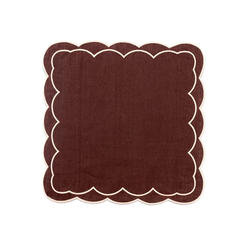 Sofia Linen Brown Napkin with Blooming Dahlia Embroidery