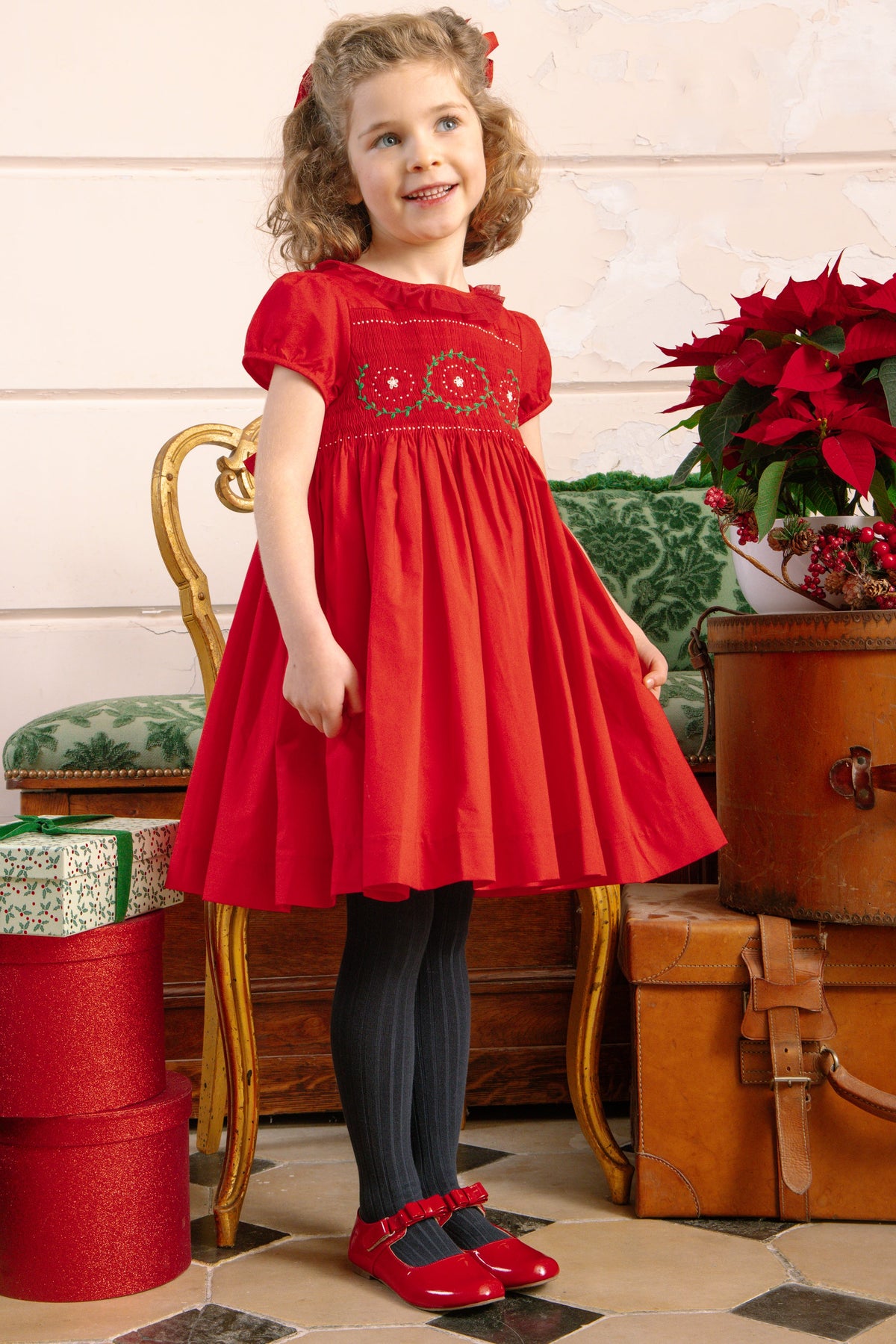Sofia Red Smocked Dress