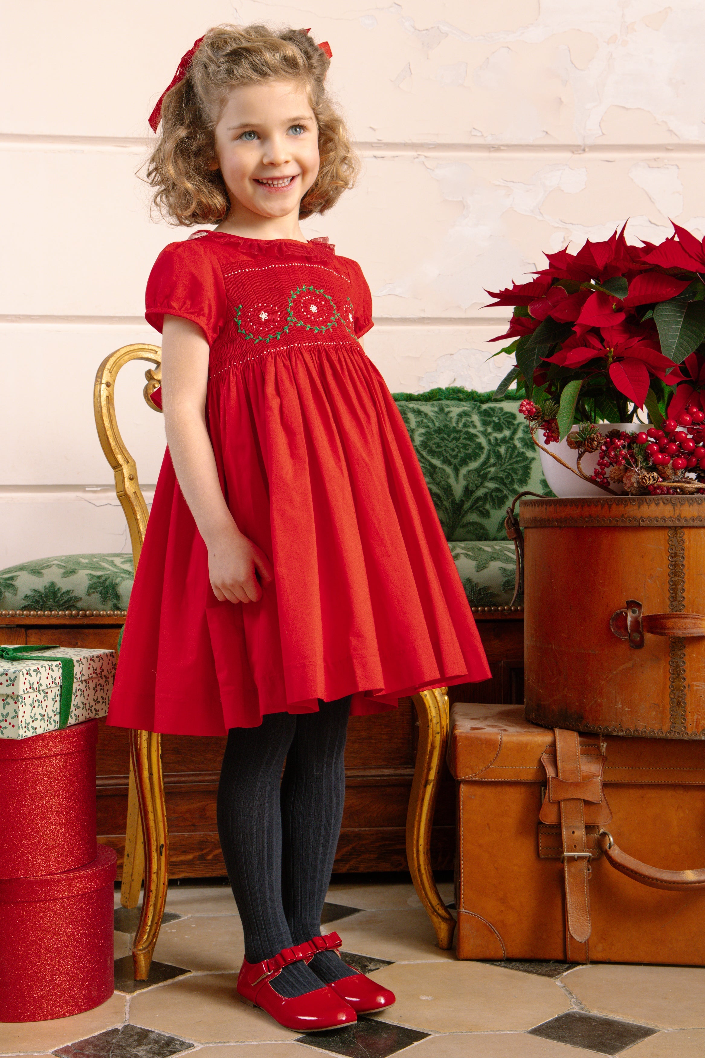 Sofia Red Smocked Dress