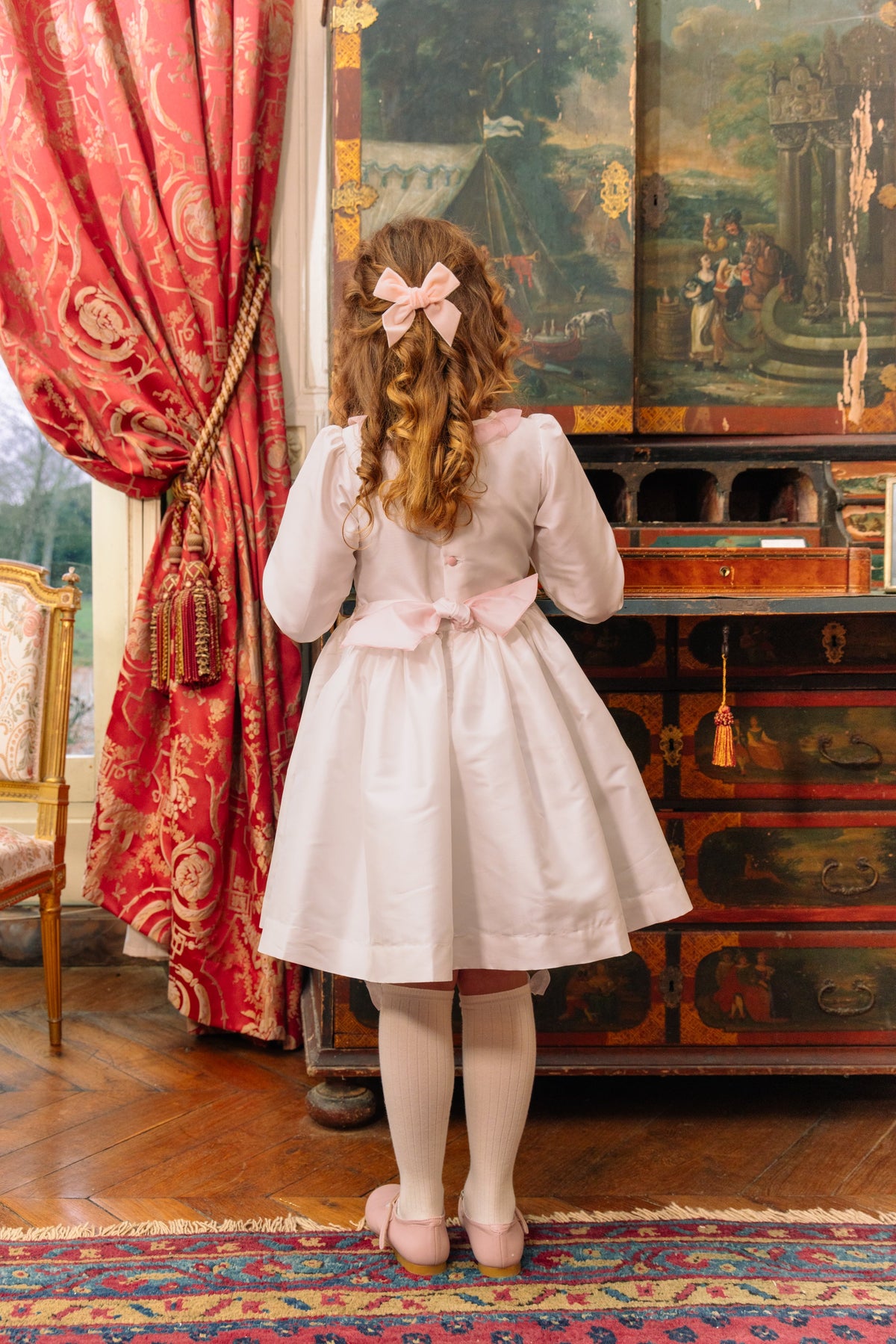 Sofia White Taffeta Long Sleeve Dress