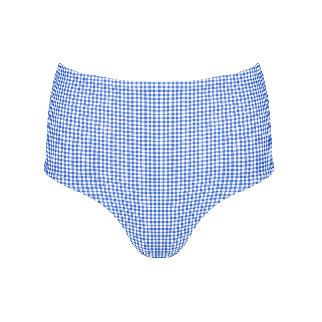 Women's Sky Blue Gingham High Waist Bikini Bottom