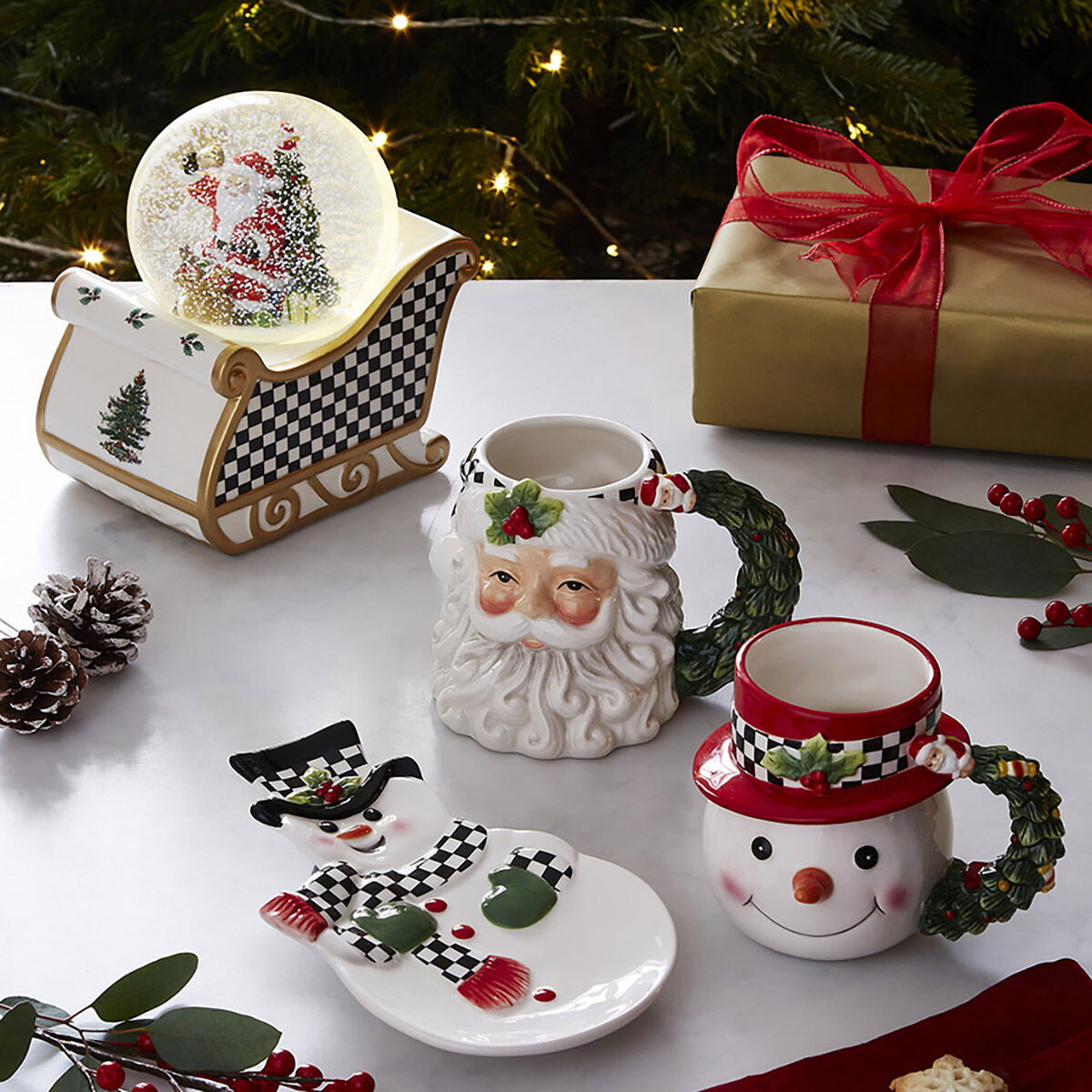 Christmas Tree Black & White 8.5" Snowman Dish