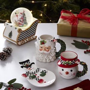 Christmas Tree Black & White 8.5" Snowman Dish