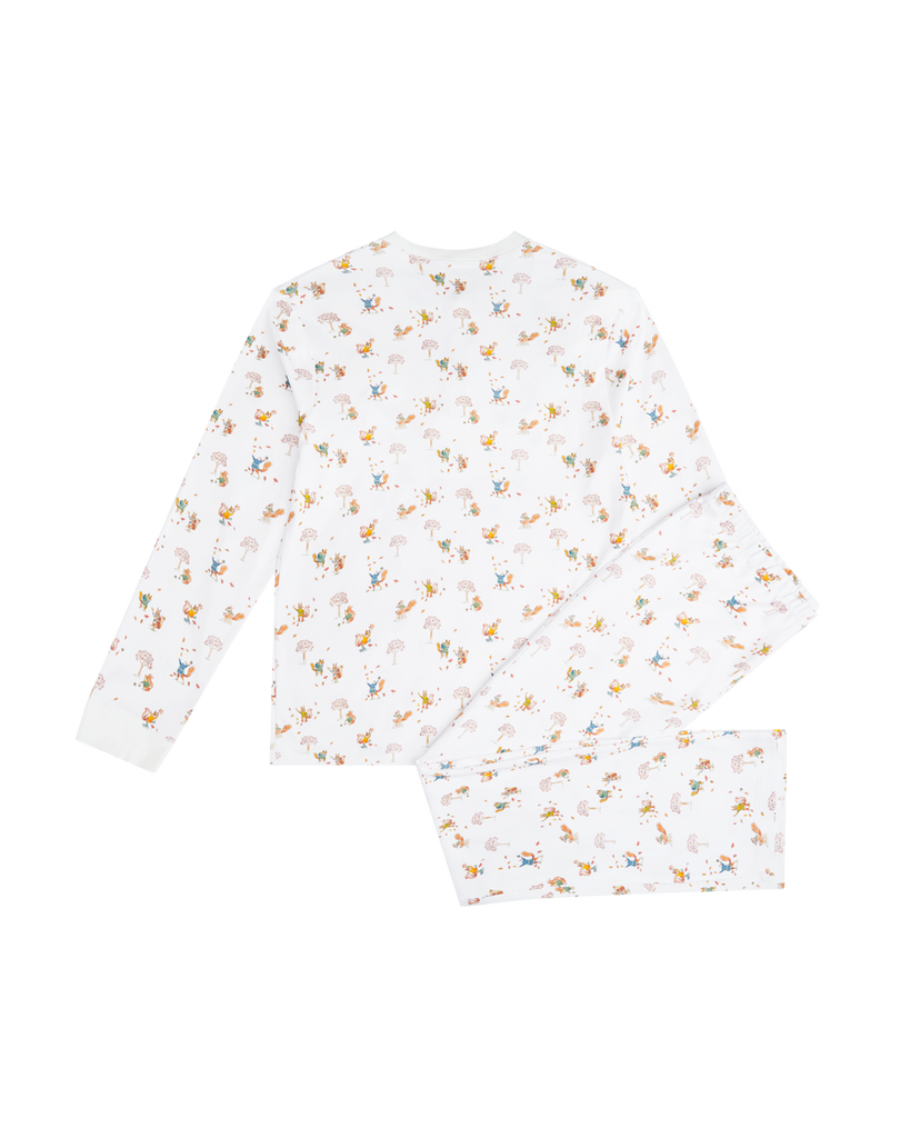 Squirrel Print Henley Pajamas in White