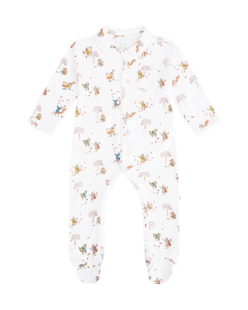Squirrel Print Jersey Sleepsuit in White