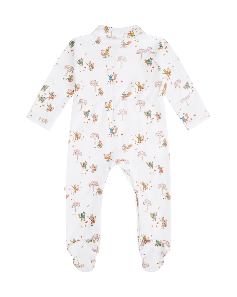 Squirrel Print Jersey Sleepsuit in White