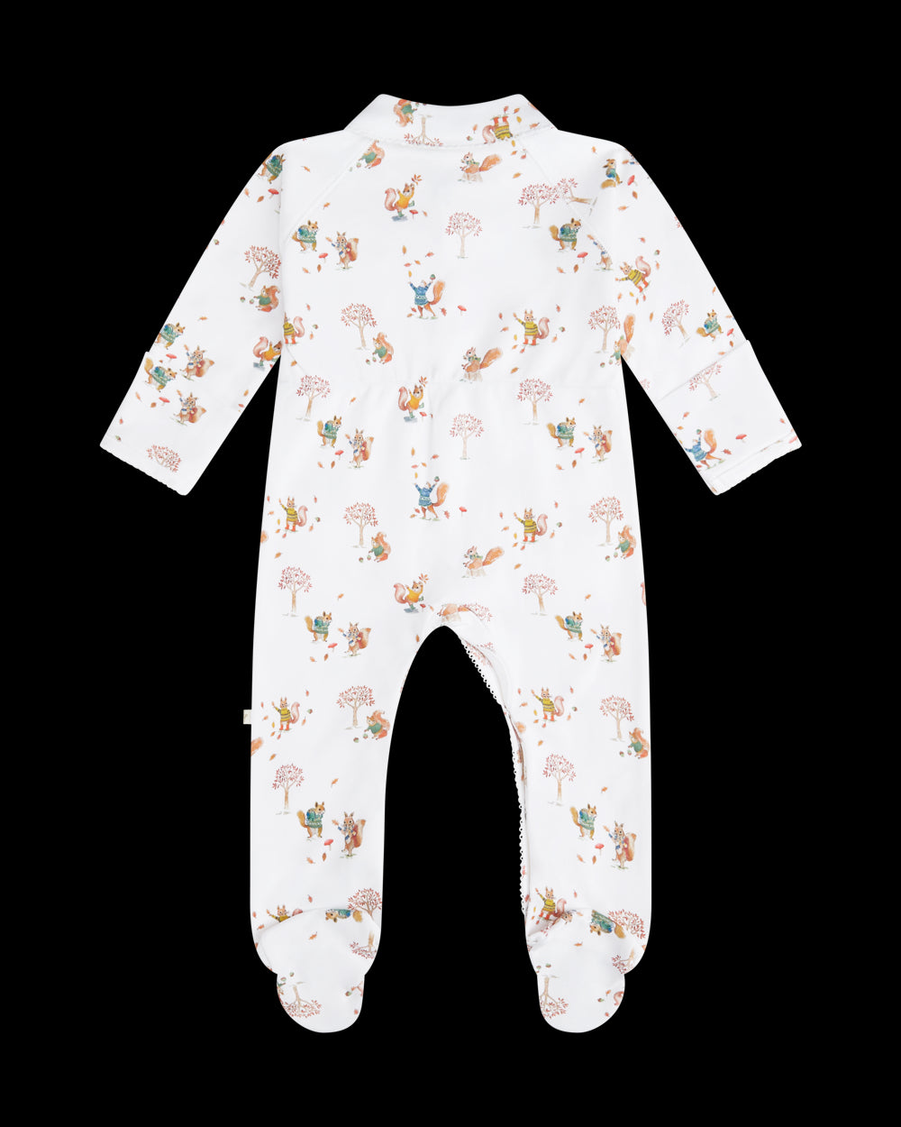 Squirrel Print Jersey Sleepsuit in White