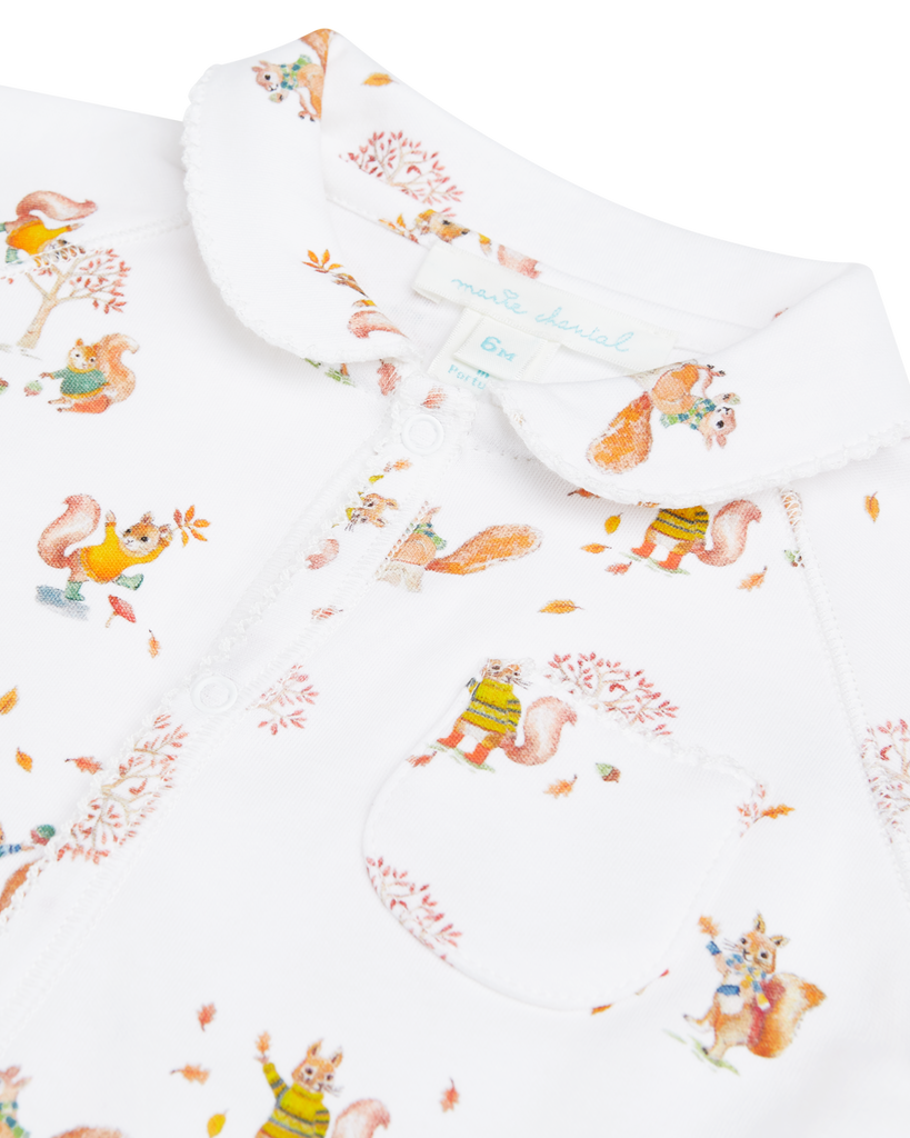 Squirrel Print Jersey Sleepsuit in White