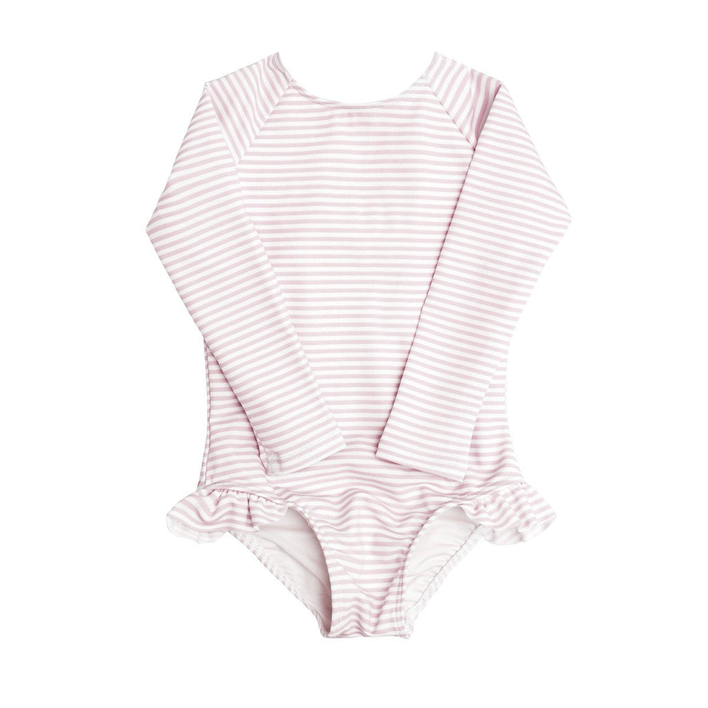 Girls Rashguard One-Piece in Light Pink Stripe