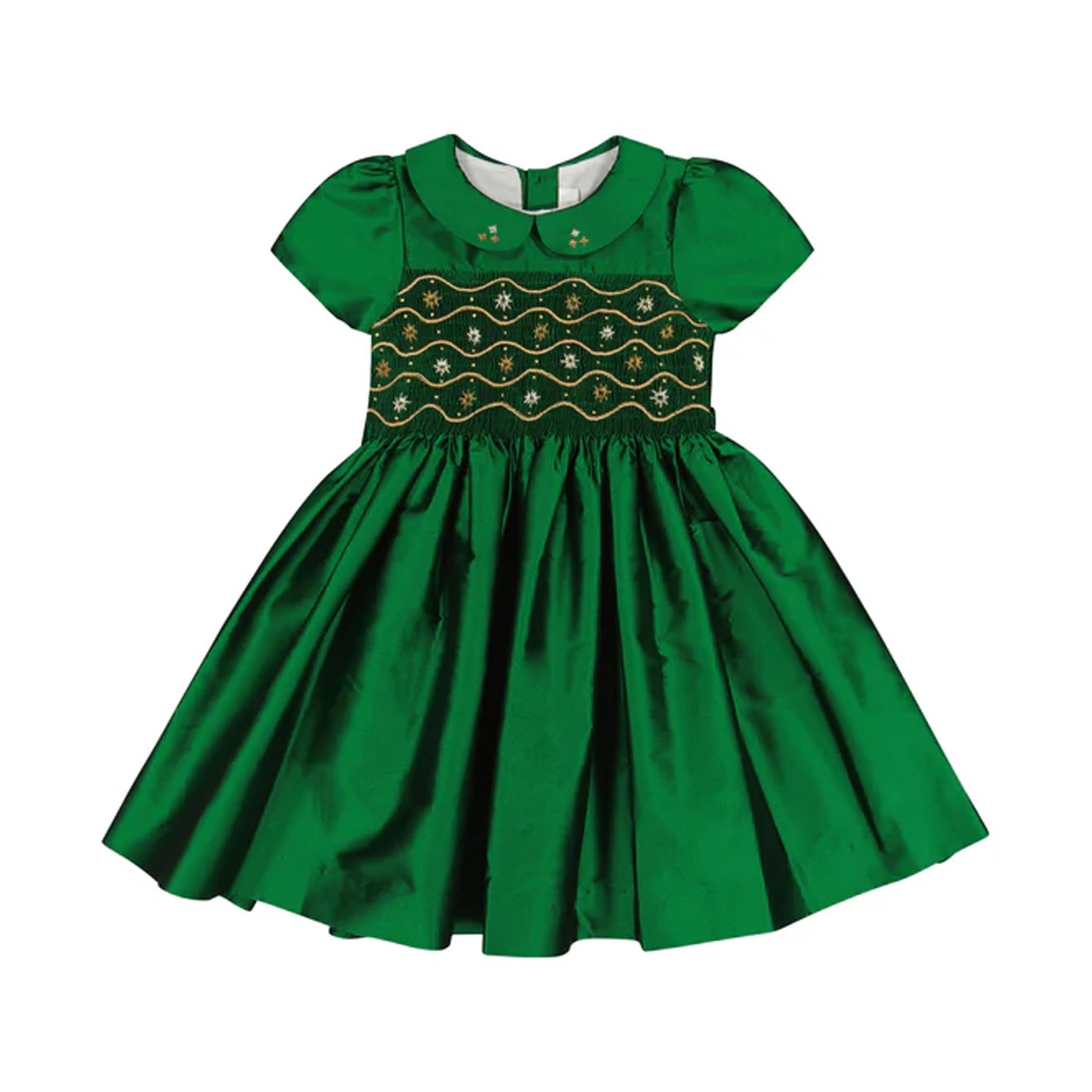 Stella Green Silk Short Sleeve Smocked Dress