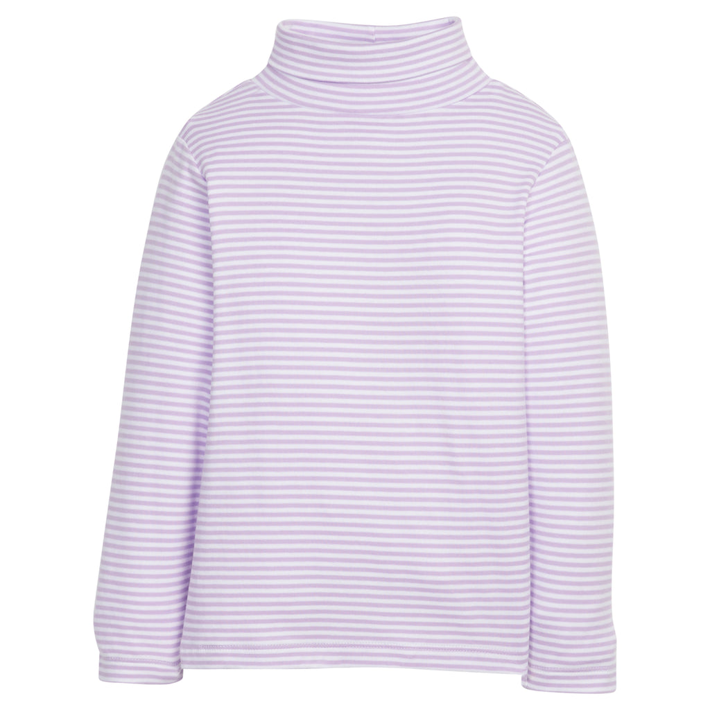 little english classic chidlrens clothing, lavender and white striped turtleneck for girls
