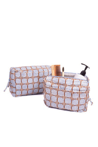 Striped Circles Blockprint Travel Pouch in Brown & Blue