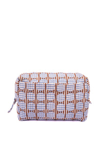 Striped Circles Blockprint Travel Pouch in Brown & Blue