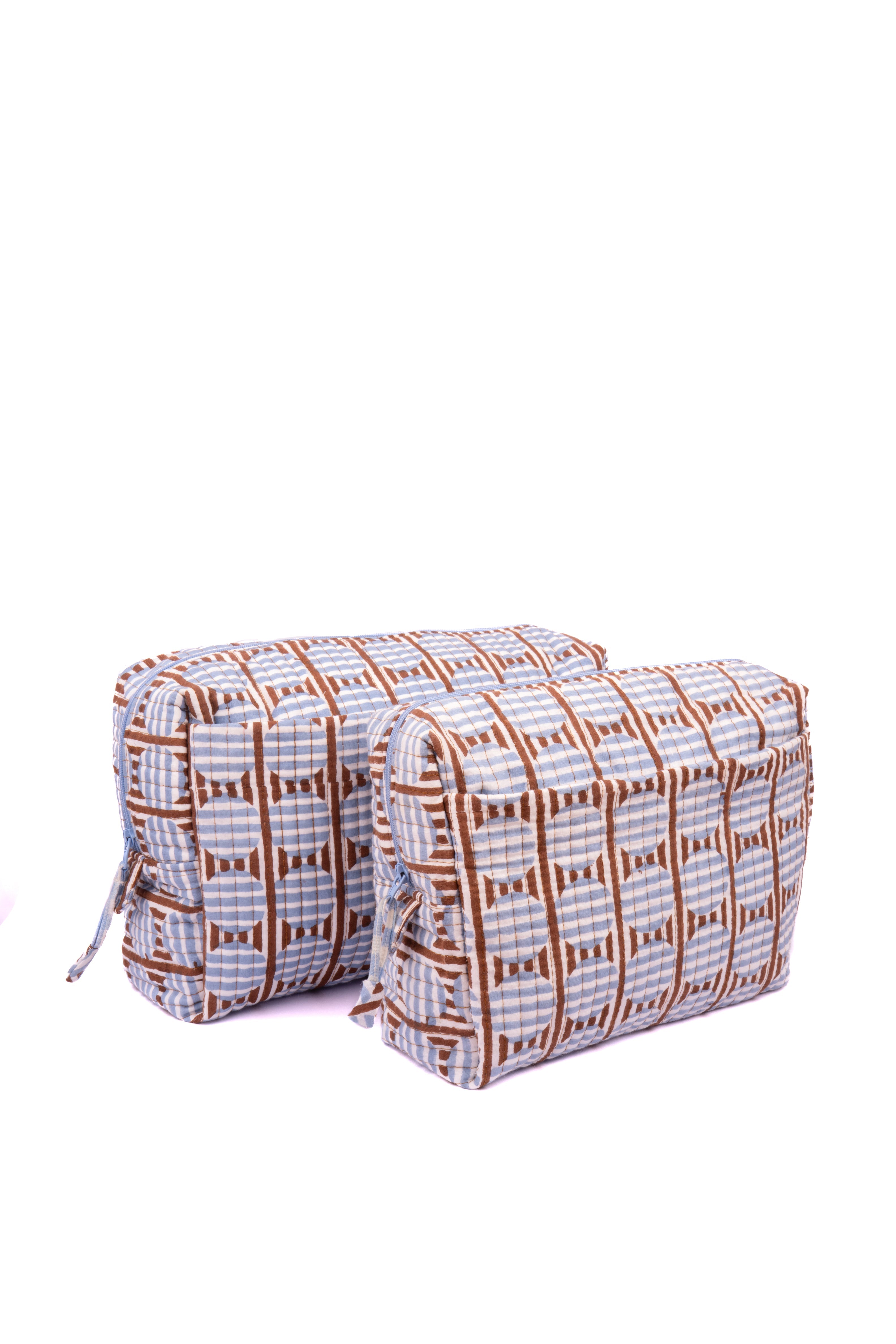 Striped Circles Blockprint Travel Pouch in Brown & Blue