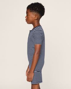 Kid’s Pima Snug Fit Pajama Short Set in Navy Stripe