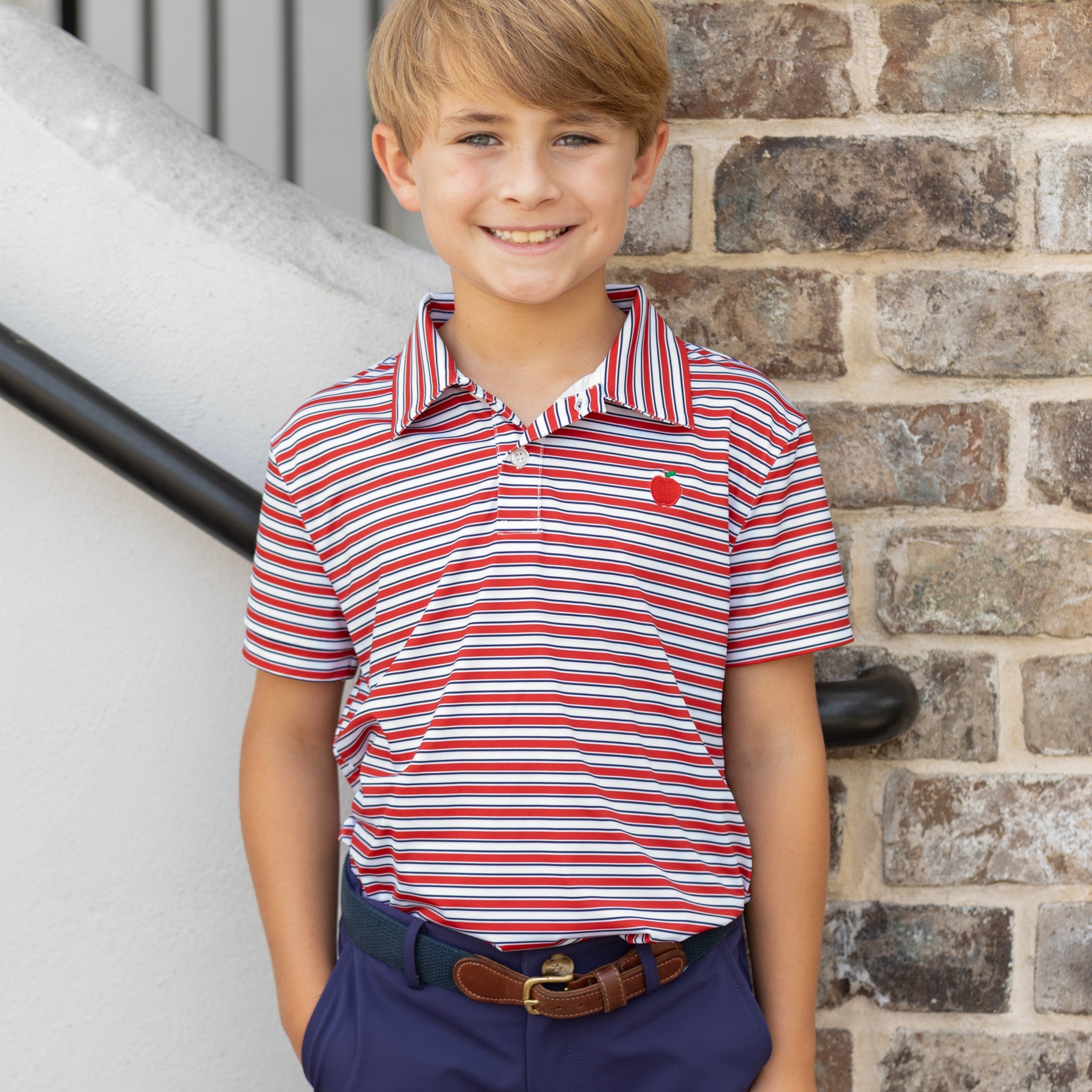 Boys Red Striped Polo - Henry Duvall