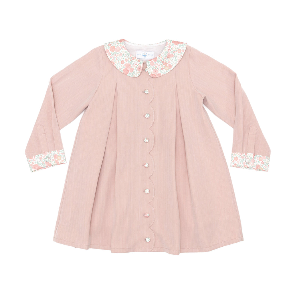 Henry Duvall Pippa Dress for girls in Parker Pink Herringbone, classic rose pink fall dress inspired by English heritage, perfect sibling set style for portraits and special occasions