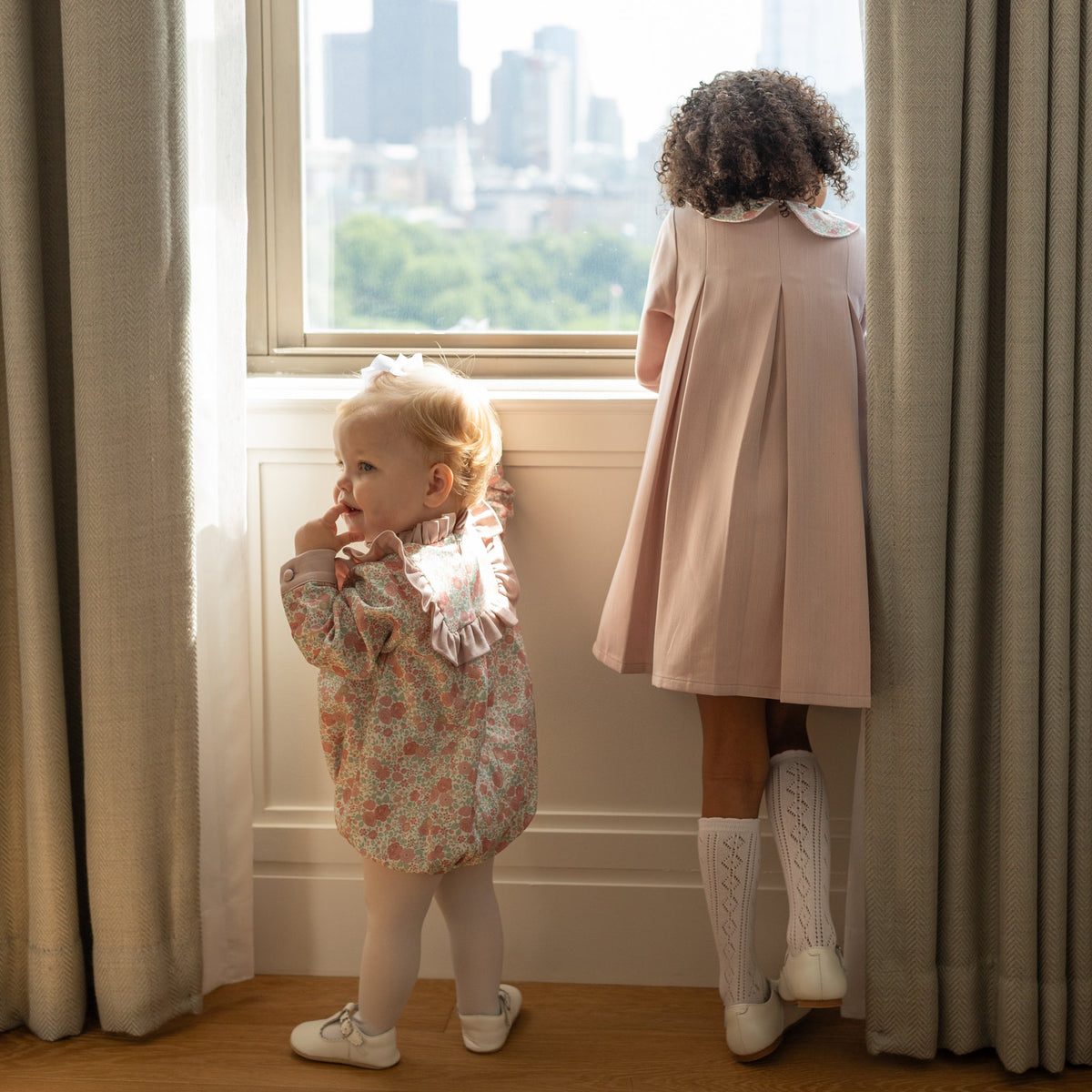 Henry Duvall Pippa Dress for girls in Parker Pink Herringbone, classic rose pink fall dress inspired by English heritage, perfect sibling set style for portraits and special occasions