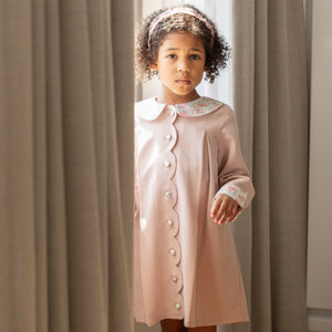 Henry Duvall Pippa Dress for girls in Parker Pink Herringbone, classic rose pink fall dress inspired by English heritage, perfect sibling set style for portraits and special occasions
