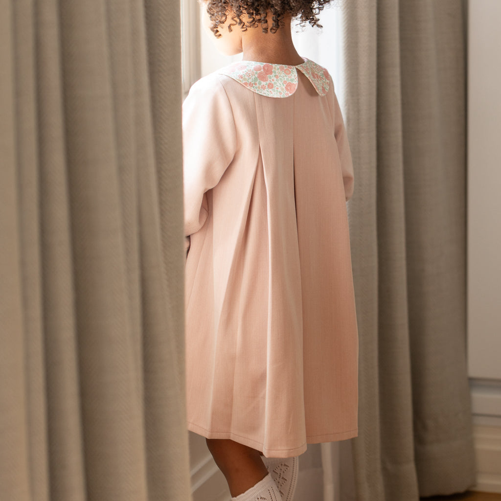 Henry Duvall Pippa Dress for girls in Parker Pink Herringbone, classic rose pink fall dress inspired by English heritage, perfect sibling set style for portraits and special occasions