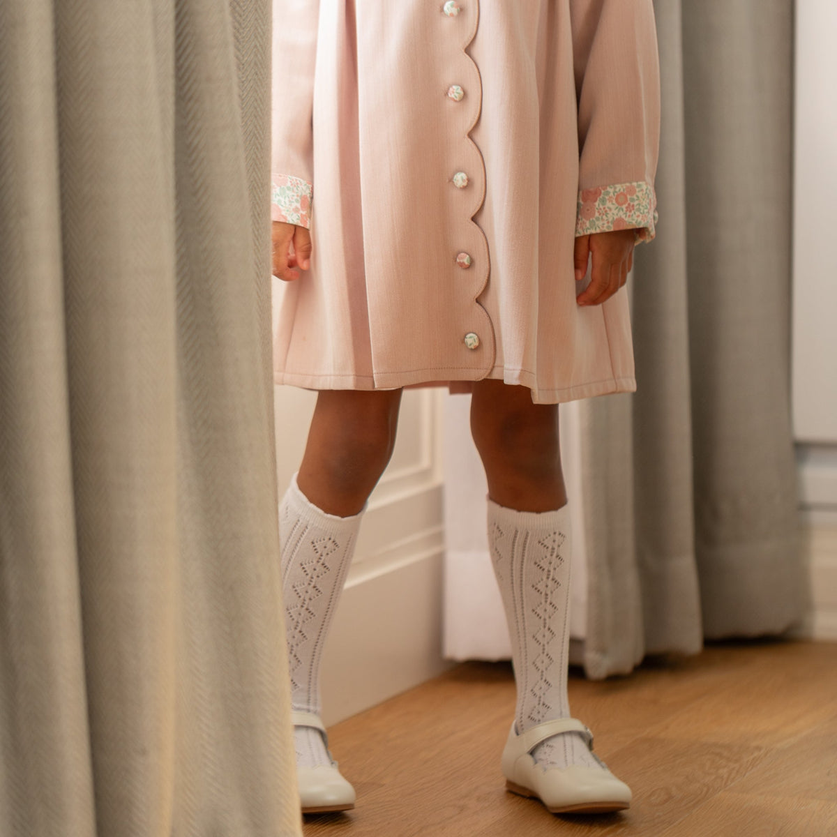 Henry Duvall Pippa Dress for girls in Parker Pink Herringbone, classic rose pink fall dress inspired by English heritage, perfect sibling set style for portraits and special occasions