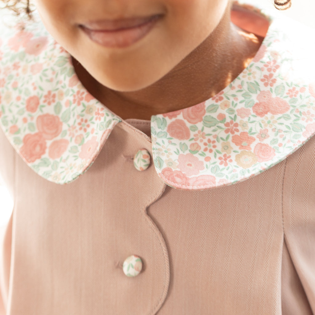 Henry Duvall Pippa Dress for girls in Parker Pink Herringbone, classic rose pink fall dress inspired by English heritage, perfect sibling set style for portraits and special occasions