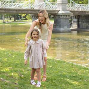 Henry Duvall Pippa Dress for girls in Parker Pink Herringbone, classic rose pink fall dress inspired by English heritage, perfect sibling set style for portraits and special occasions