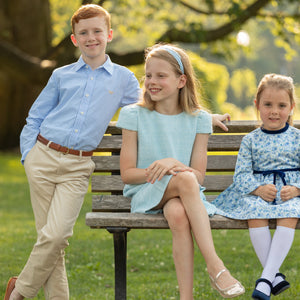 Henry Duvall Bay Tree Blue Tweed Dress for older girls, classic fall tweed dress with cap sleeves and box pleat hem, elegant and age-appropriate for seasonal occasions